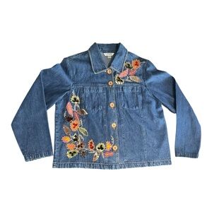 Vintage Tantrums Embroidered Denim Jacket Floral Button Front M